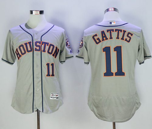Astros #11 Evan Gattis Grey Flexbase Authentic Collection Stitched MLB Jersey - Click Image to Close